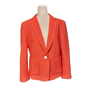 Ann Taylor Coral Textured Fringe Edge One Button Blazer Size 8